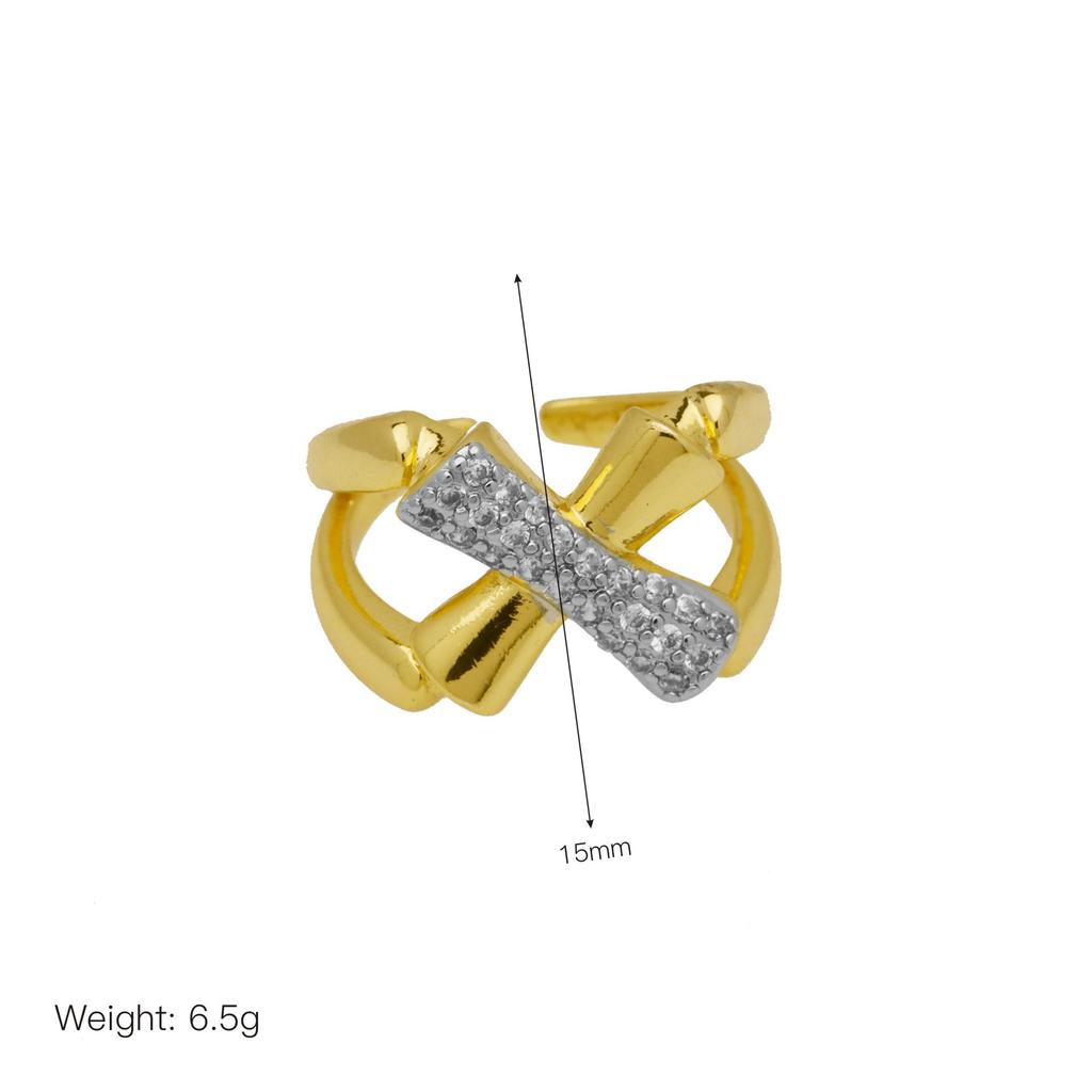 Stripe X-Shaped Open Ring Women'S Copper Gold-Plated Zirconium Two-Color Ring