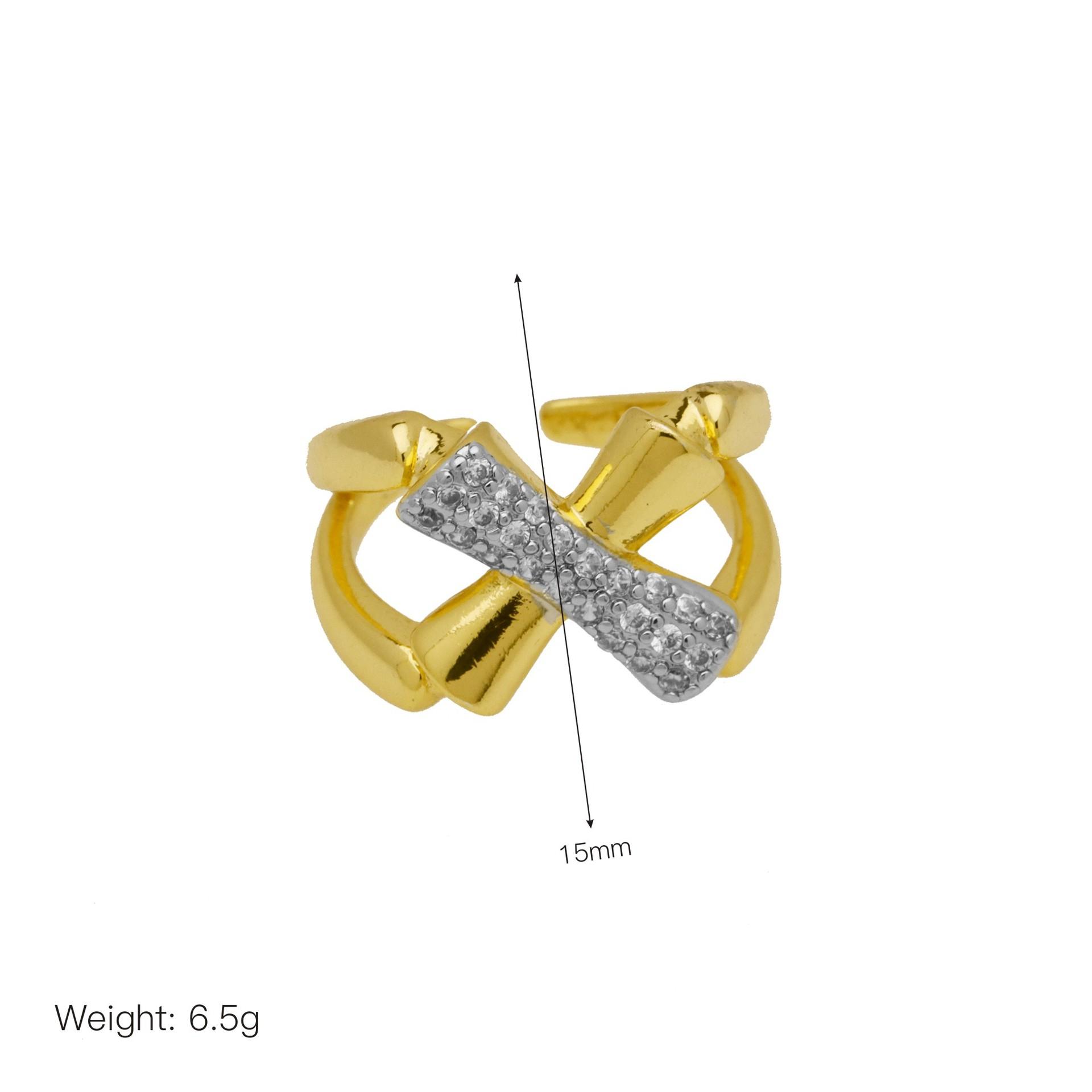 

Stripe X-Shaped Open Ring Women S Copper Gold-Plated Zirconium Two-Color Ring Opening adjustable