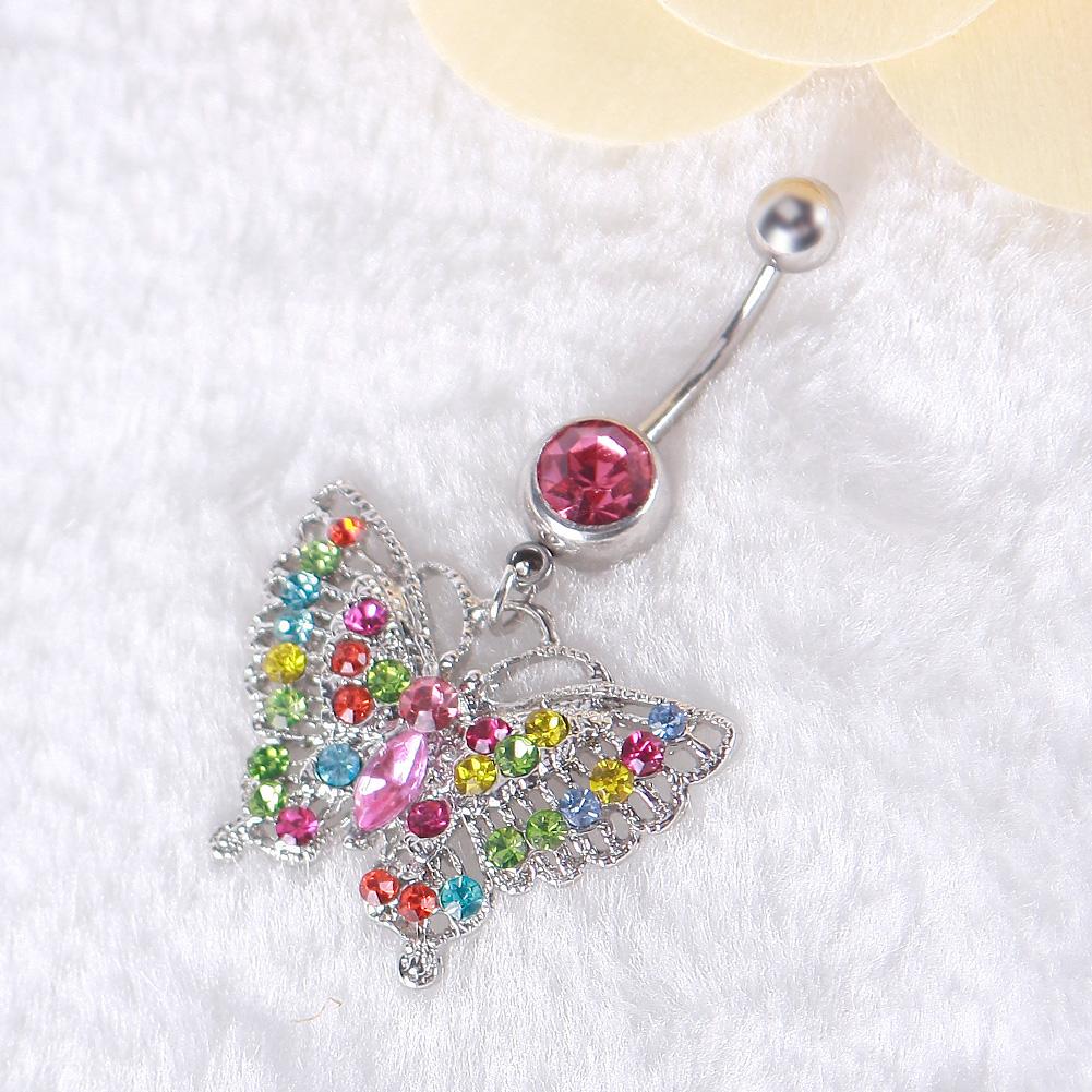 Fashion Colorful Crystal Rhinestone Butterfly Navel Ring Belly Button Bar Body Piercing Jewelry