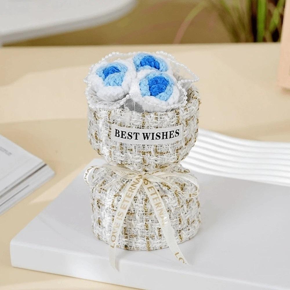 Creative Graduation Gift Crochet Flowers Bouquet Handmade Home Decor Rose Flowers Bouquet Mini Puff Flower Bouquet Mothers' Day