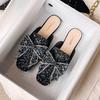 Baotou half slippers women's summer wear new bow-tie rhinestone cool slippers flat-soled single shoes half-tray shoes