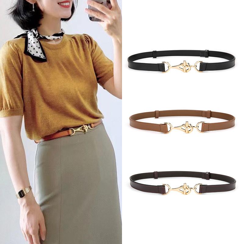 Genuine Leather Women Belt With Geometric Buckle For Casual Outdoor Wear