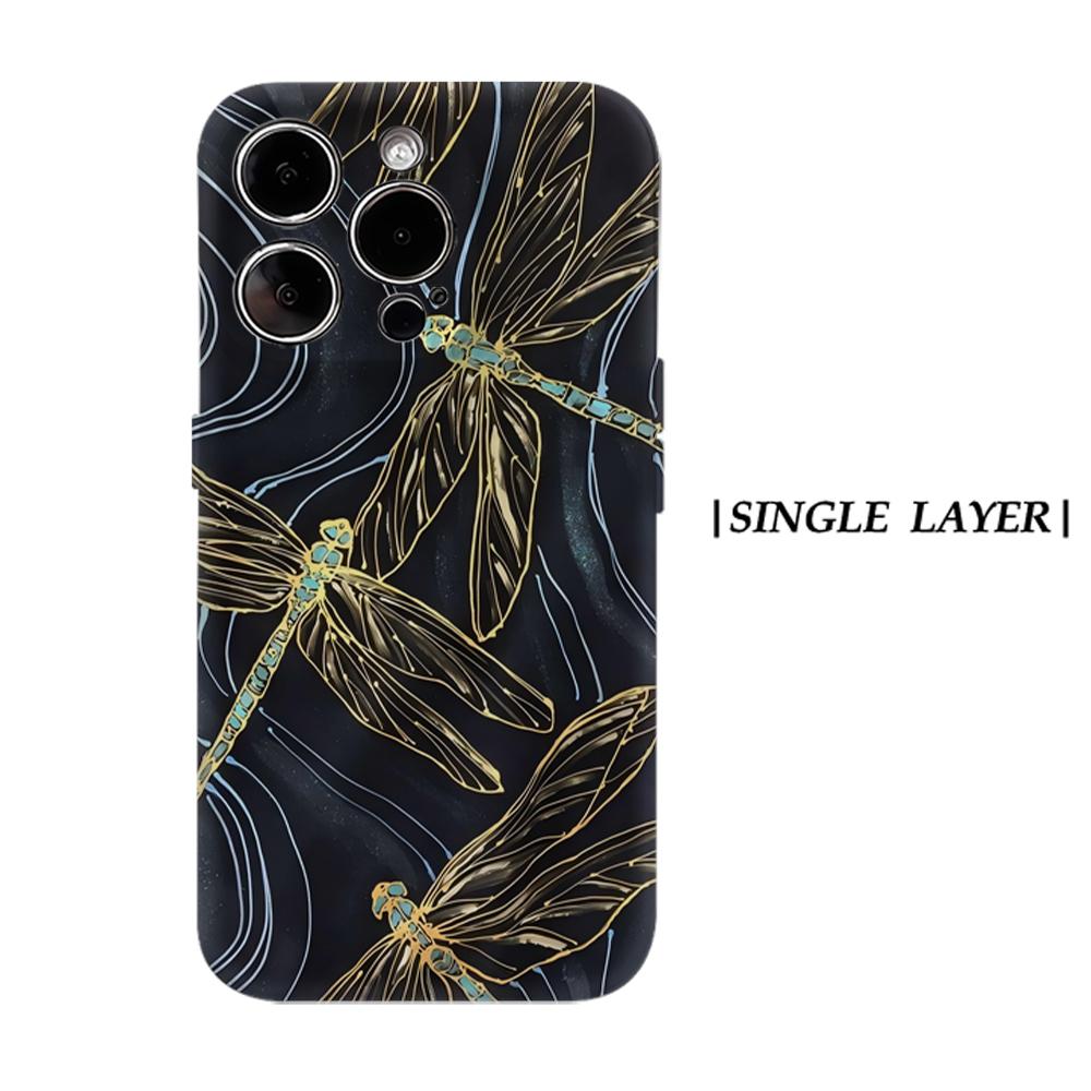 

Gold Dragonfly Silhouette Phone Case for IPhone 17AIR 16E 16 15 14 13 12 11 17 Pro Max Plus Double-layer Back Cover IPHONE13PROMAX
