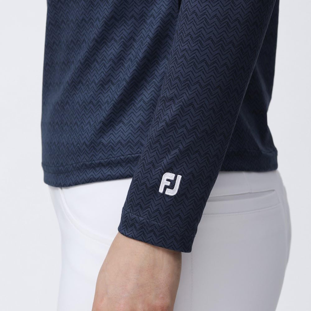 FootJoy Modern Classic Chevron Print Thermolite Long Sleeve Insulated Turtleneck Golf Shirt, Women's, Navy, Size L (FJW-F23-S04)