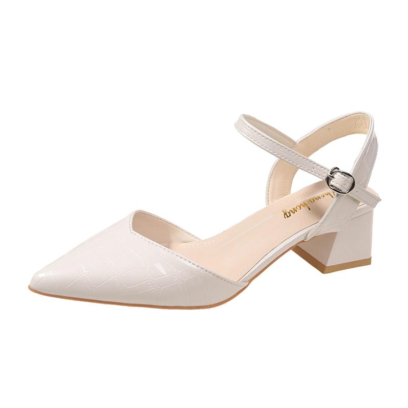 

Женские туфли-лодочки с острым носком на среднем толстом каблуке, босоножки с открытой пяткой, летние новые винтажные женские босоножки 35 бежевый