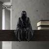 Cyberpunk Shelf Decor 3D Printed Tabletop Gothic Figurine Grim Reaper Sitting Statue Mysterious Cloaked Spooky Sculpture for Garden or Bookshelf,