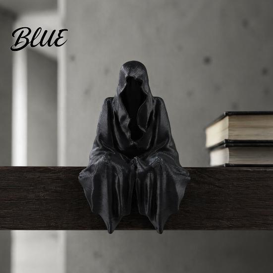 Cyberpunk Shelf Decor 3D Printed Tabletop Gothic Figurine Grim Reaper Sitting Statue Mysterious Cloaked Spooky Sculpture for Garden or Bookshelf,
