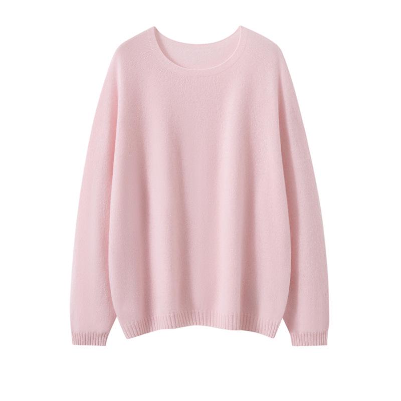 100% Pure Cashmere Casual Solid Color Loose Knit Pullover Sweater