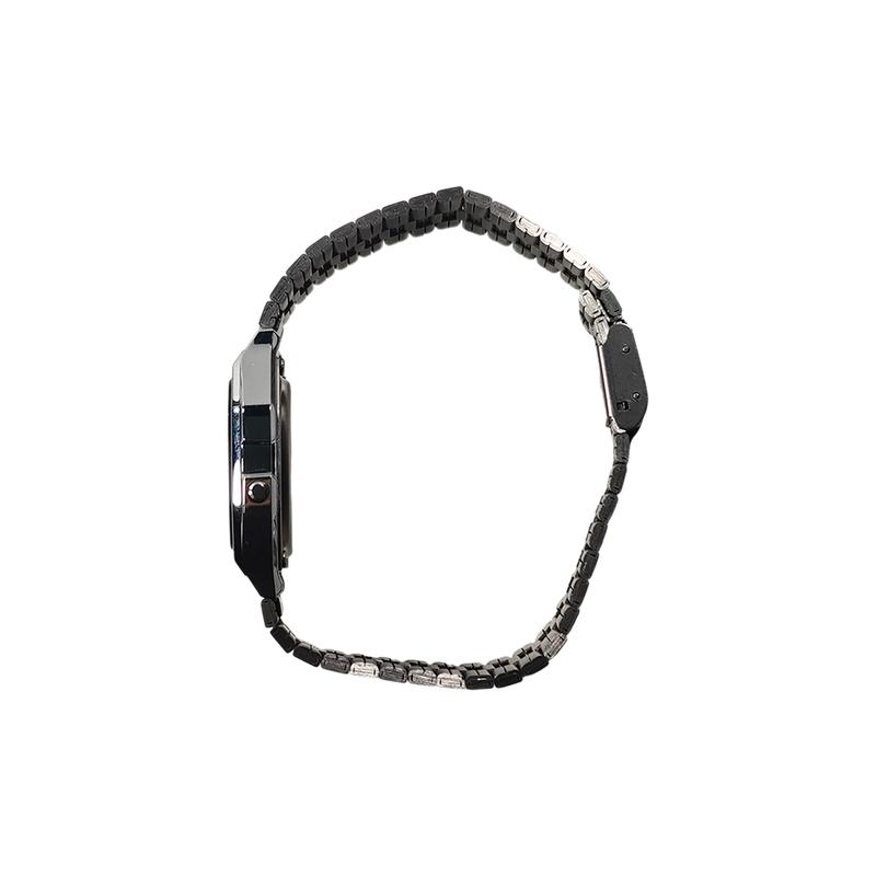 CASIO Customized watch modified series patterned angular edge silver strap pink and black trendy mirror A158WA-1(Watch5-GaiZhuang-WenYiJiangLeng)
