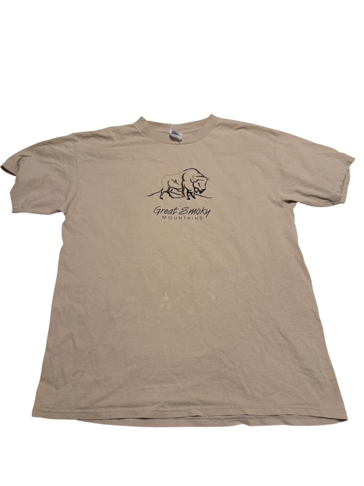 Great Smoky Mountains Men’s XL Tan Graphic T-Shirt Y2K Travel Souvenir Vintage S