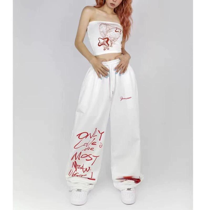 

Черные и белые брюки на шнурке корейской версии для уличных танцев, хип-хоп, повседневные брюки для женщин, джазовые танцы, джазовые брюки, спортивные, уличные S белый