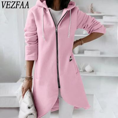 Women's Fashion Casual Solid Color Print Autumn Winter Long Sleeve Hooded Jackets & Coats