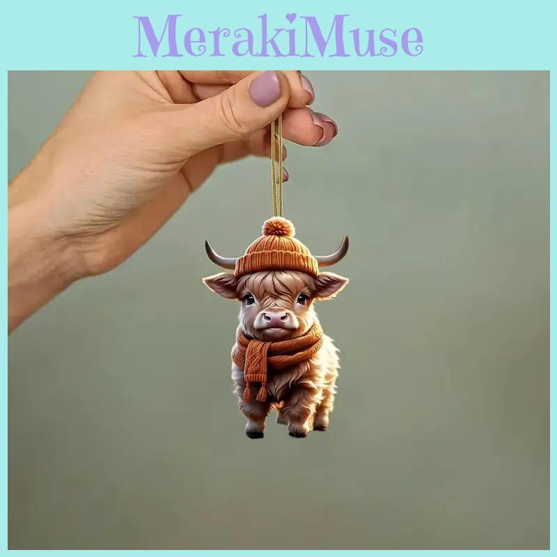 Adorable Cartoon Cow Acrylic Car Pendant Charming Holiday Tree Decoration Home Decor