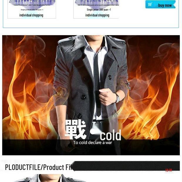 Korean Style Men's Slim Fit Wool Trench Coat - Autumn/Winter Mid-Length Cape Outerwear