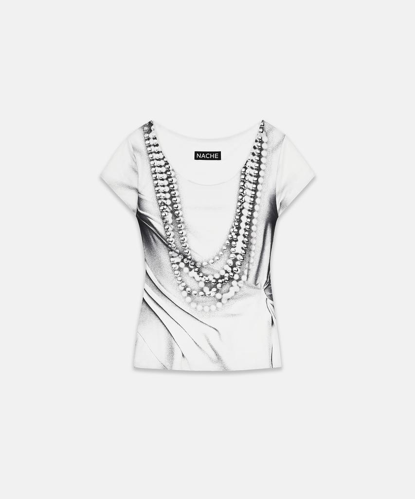 NACHE Pearl Necklace Printed T-Shirt Ivory