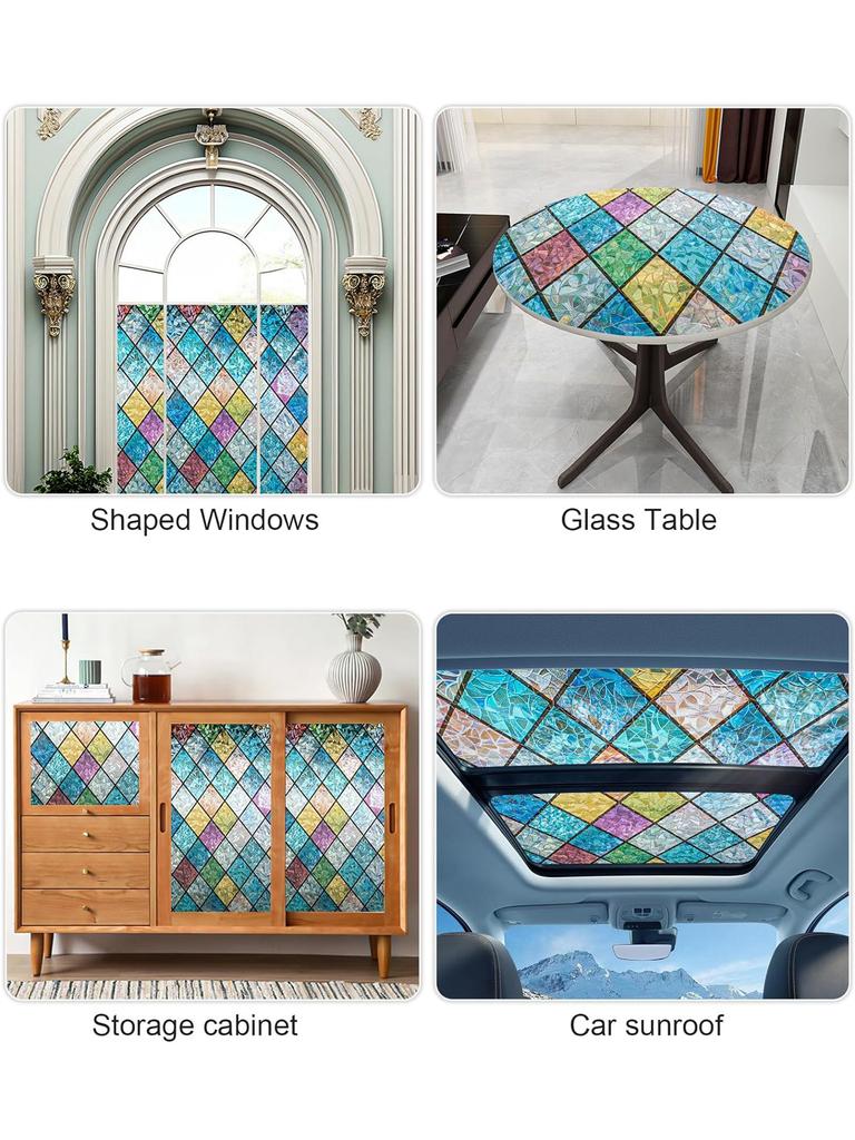 Window Privacy Film Stain Glass Window Film Rainbow Window Film Window Clings Non-Adhesive Reusable Decorative for Room