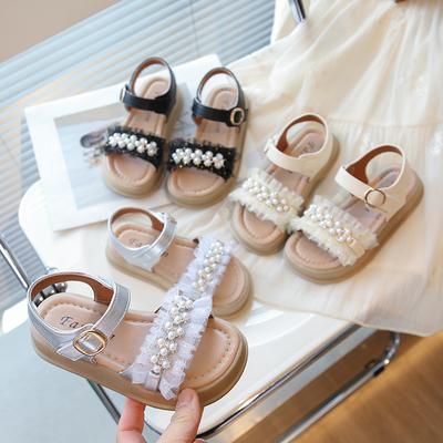 Mädchen Prinzessin Schuhe Sommer Spitze Perlen Kinder Strandschuhe Zehenfrei Elegant Süß 2025 Sommer Neu Kinder Sandalen Rutschfest