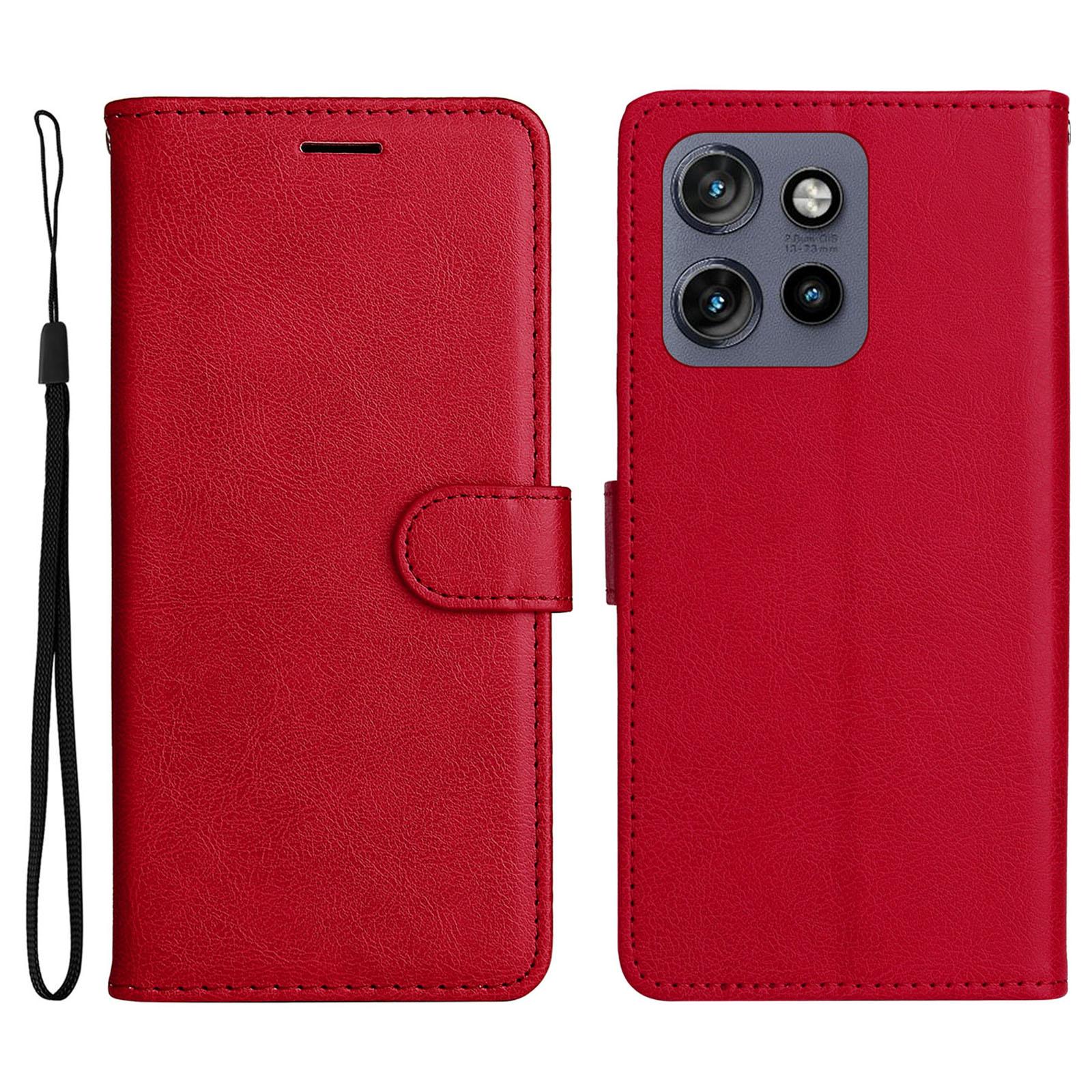 

For Motorola Edge 50 Neo 5G/Moto S50 5G/Thinkphone 25 5G Case Solid Color Leather Mobile Cover Wallet Stand with Strap Red