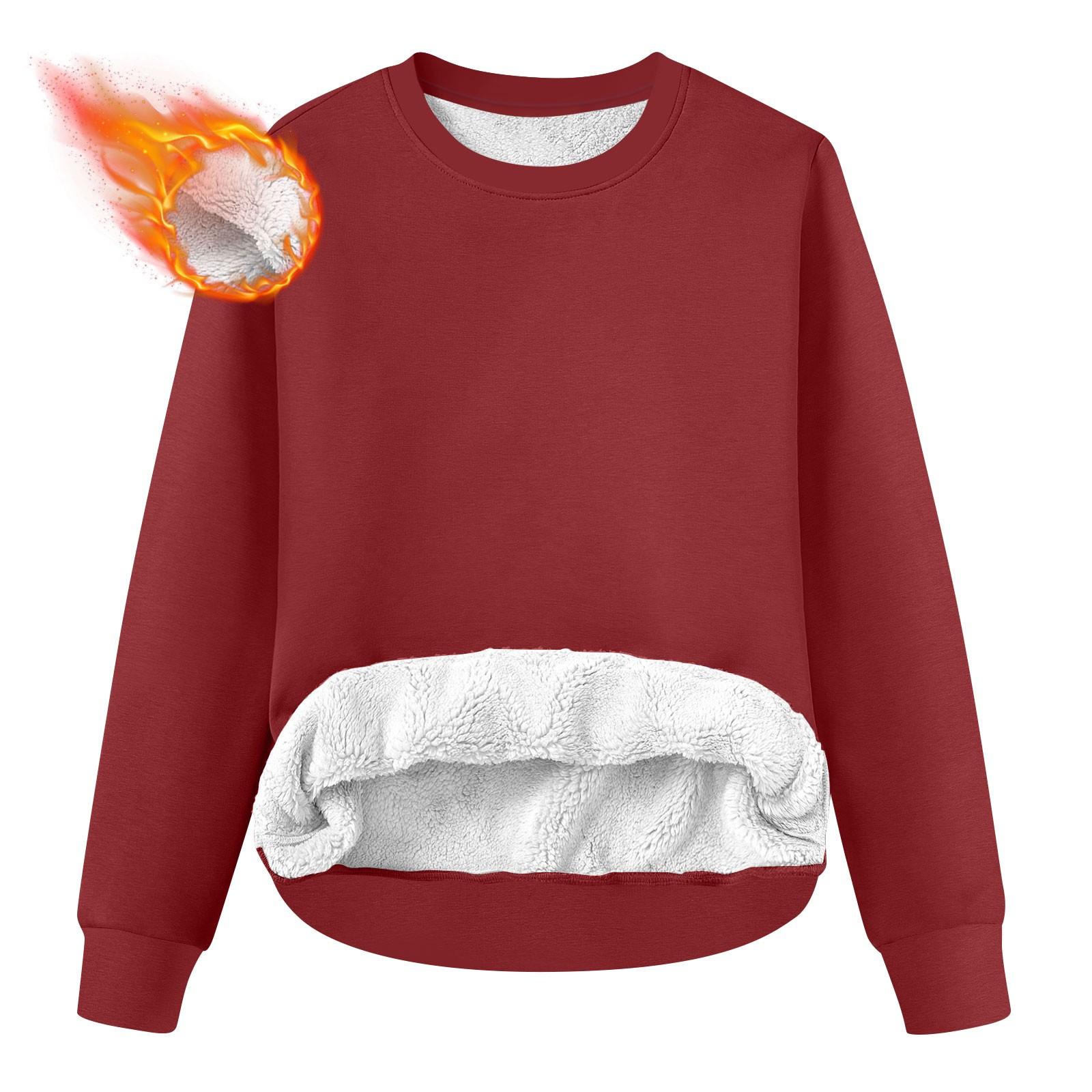 

Women s Casual Fashion RoundNeck Pullover Top Winter Solid Color Plush Sweatshirt XXL винний