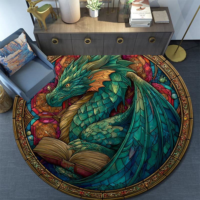 Dragon Round Area Rug,Carpet Rug for Living Room Bedroom Sofa Playroom Decor,Non-slip Floor Mat