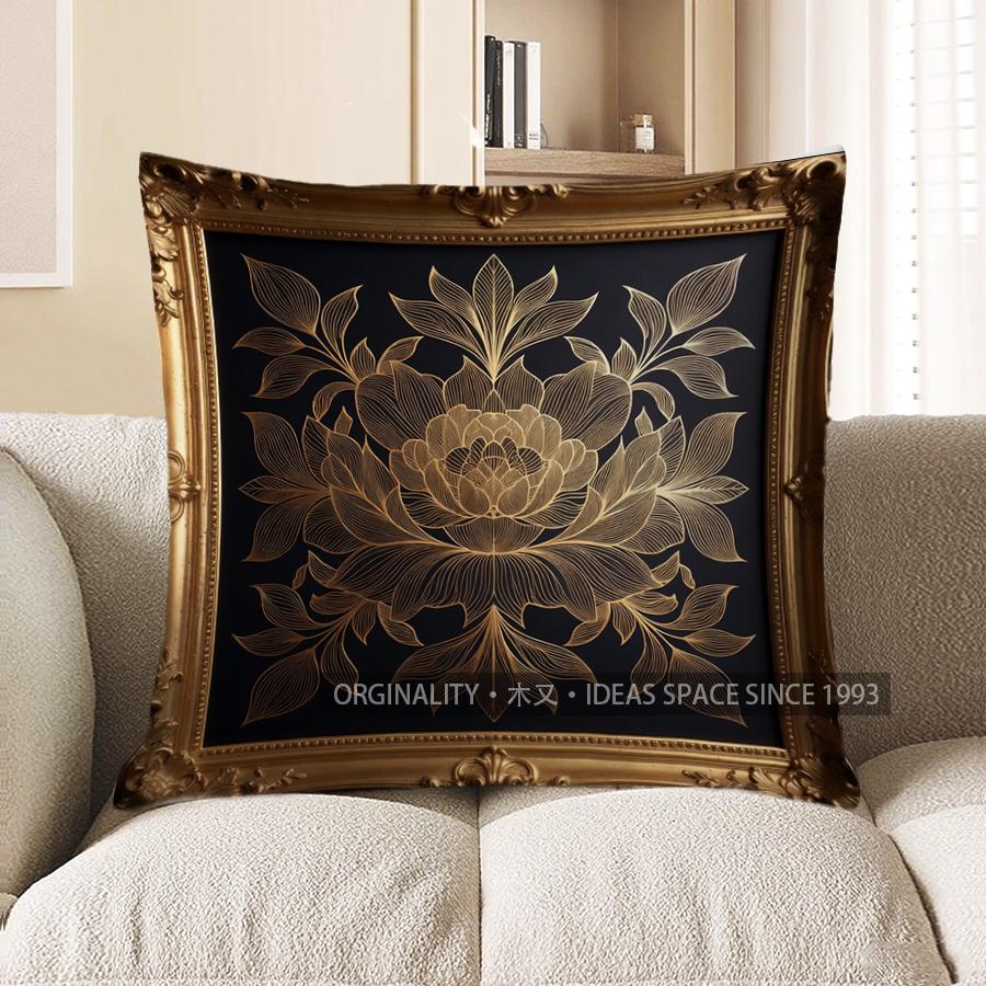 2D Gilded Floral Patterned Decorative Pillow Covers Pattern Cushion Cover Suitable For Sofa Bedroom Car Pillow Cover