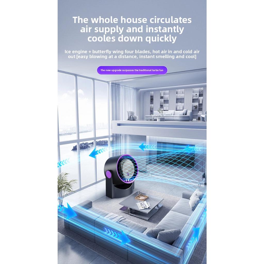 Ledový stolní ventilátor s digitálním displejem - Vysokorychlostní turbo, 5rychlostní nastavení, Přenosný napájený USB/baterií, Dobíjecí přenosný ventilátor