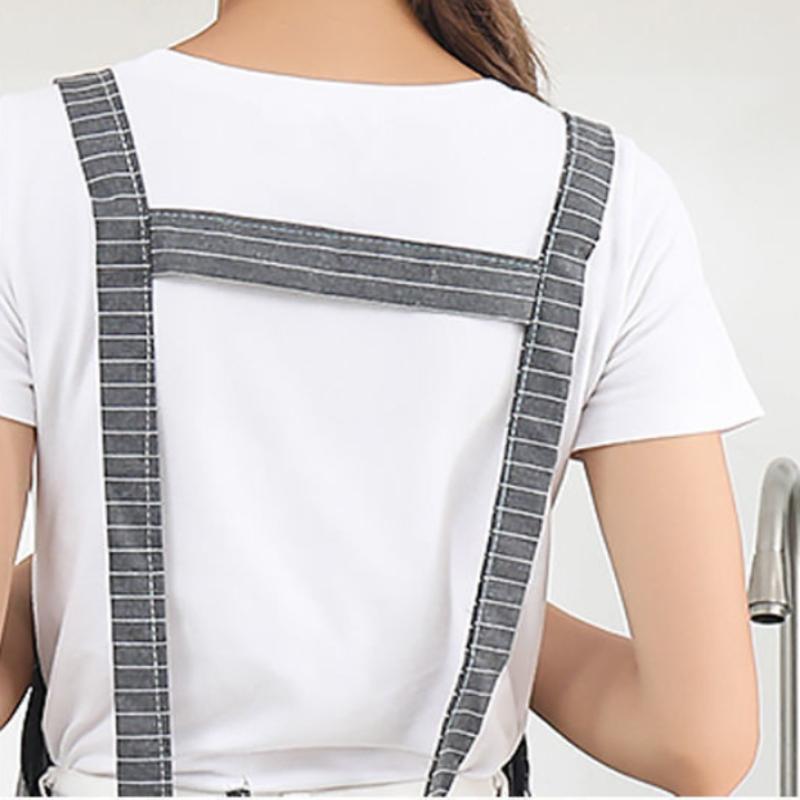 Kitchen Oil Resistant Apron Striped Zippered Linen-Cotton Apron With Straps Breathable Apron Women'S Dirt Resistant Work Clothes