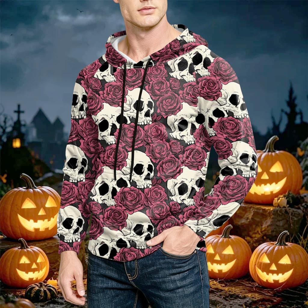 Men's Loose Fit Casual Printed Hoodie with Pocket and Adjustable for Everyday Wear