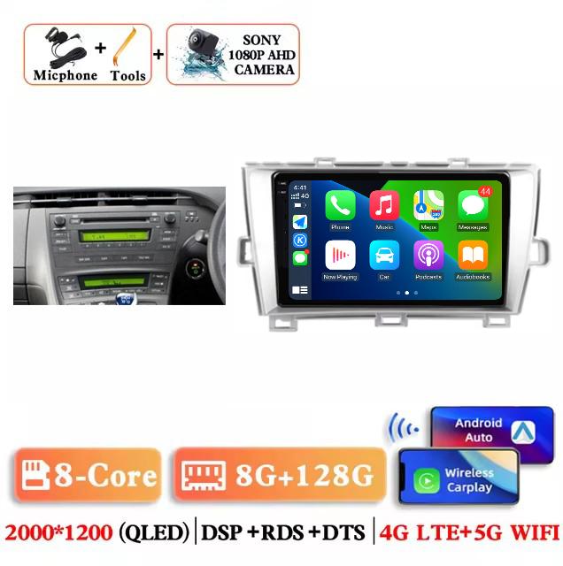 Android 14 Carplay Auto For Toyota Prius 3 XW30 2009 2010 2011 2012 2013 - 2015 RHD Car Radio Multimedia Player GPS Stereo DSP