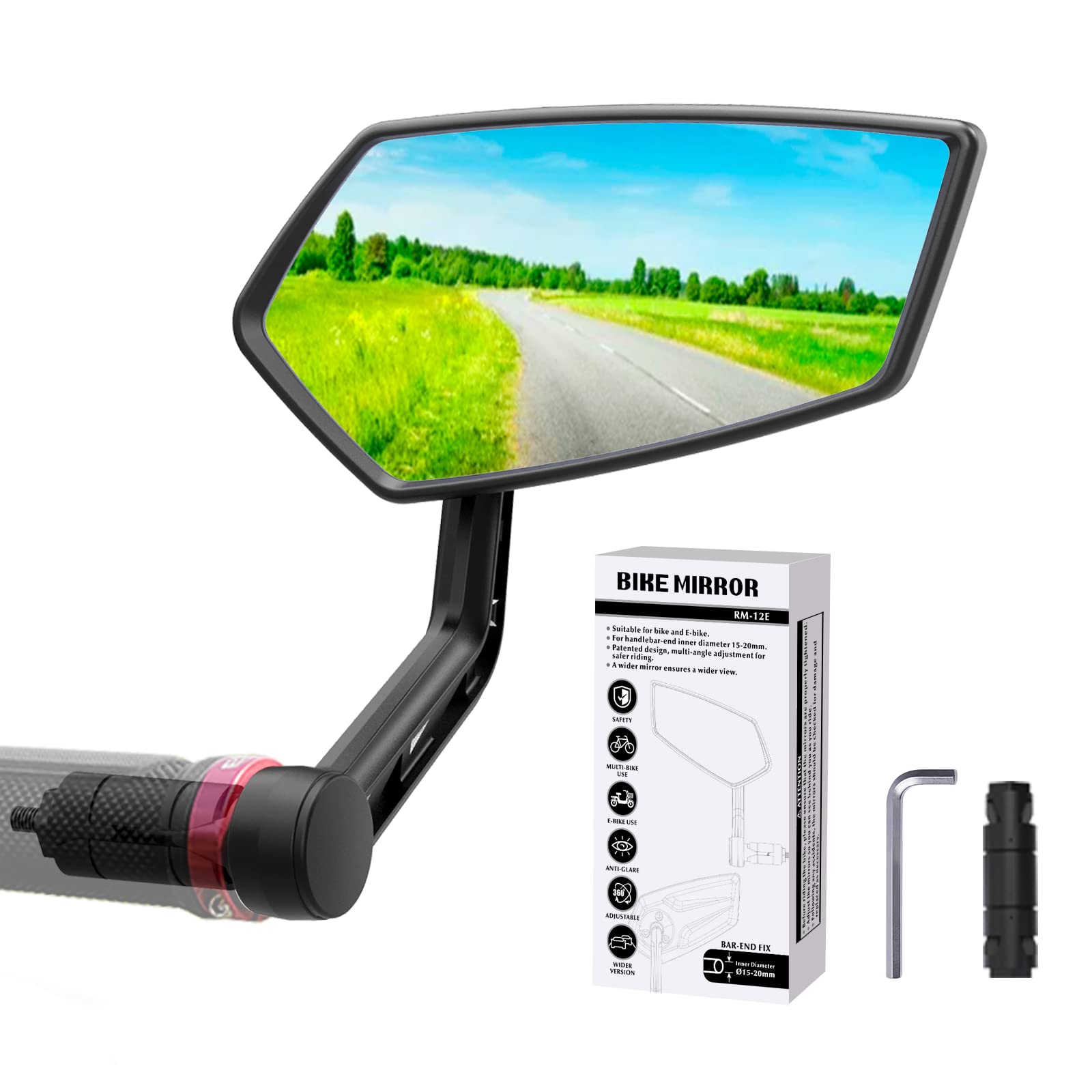 

RBRL Bicycle Wide Viewing Safety Bar End Mirror for New Mountain and Universal Electric Bicycles Mirror, 360-Degree Rotating, Angle, Bicycles,