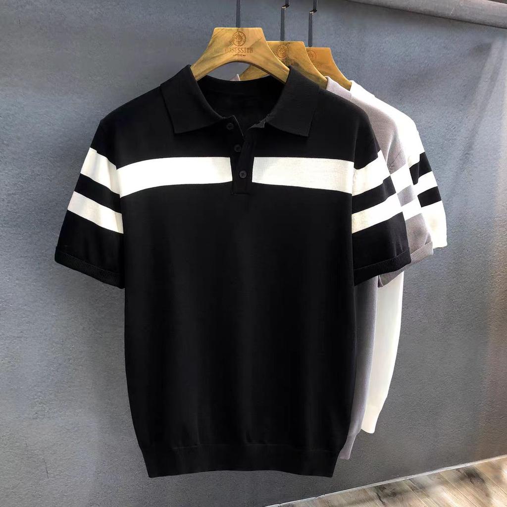 Short Sleeve T-Shirt Men Summer 2025 New Fashion Men's Stylish High-End Striped Polo Shirt Trendy Brand