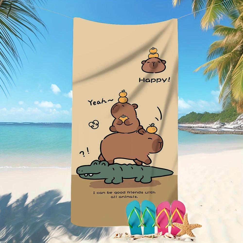 Plus Size Capybara Beach Towel Large Funny Cartoon Bath Towel Quick Dry Sand Free Swimming Pool Travel Blanket Summer Vacation