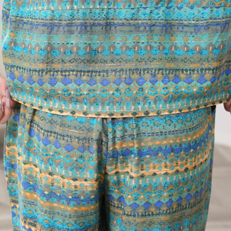 Dámská dvoudílná sada pro větší velikosti, letní vintage oblečení, volné ležérní kalhoty