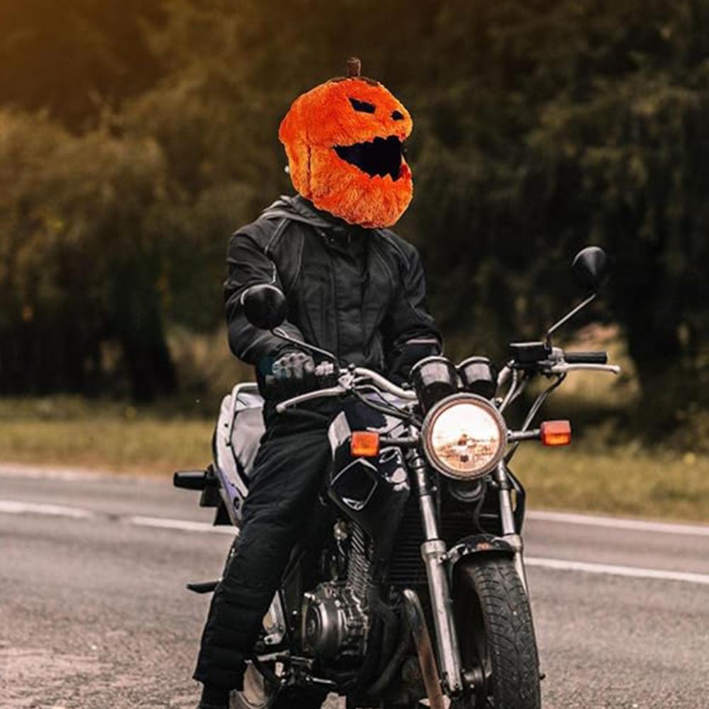 Universal Helmet Cover Plush Pumpkin Motorcycle Helmet Cover for Halloween High Visibility Dustproof Cartoon Head for Motorbike