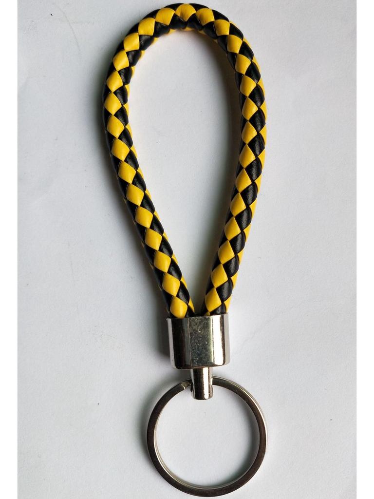 Woven Leather Cord Metal Keychain Pendant