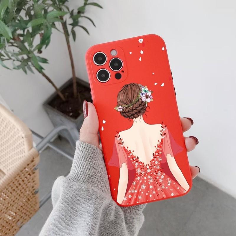 Girl In Red Dress Phone Case For IPhone 14 11 12 13 Pro Max X XR XSMax 6 6S 7 8 Plus SE 2022 Soft Square Color Phone Cover