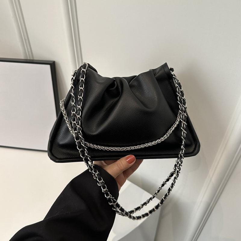 

Pure Color Faux Leather Shoulder Bag Women s Summer New Style Underarm Chain Crossbody Bag Soft Square Shape Polyester Lining CLE 26.5x8.5x17cm чёрный