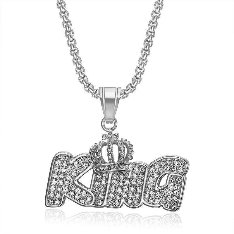 2026 Jewelry Fashion Trend Inlaid Zircon Gold Crown King Letter Hanging Necklace Men s Party Jewelry Accessories 60CM