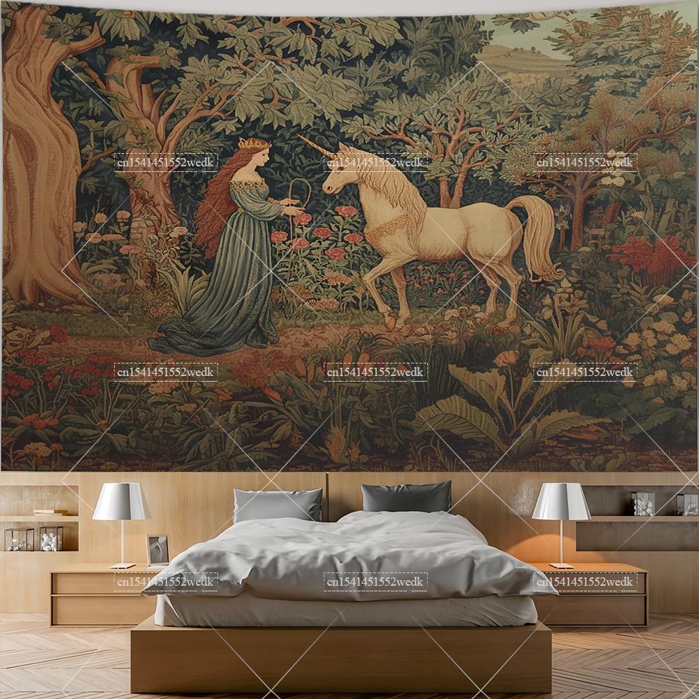 Fantasy Drache Mittelalterliche Wandteppiche Wandbehang Landschafts-Wandteppiche Ästhetische Raumdekoration Poster Retro Hintergrundtücher