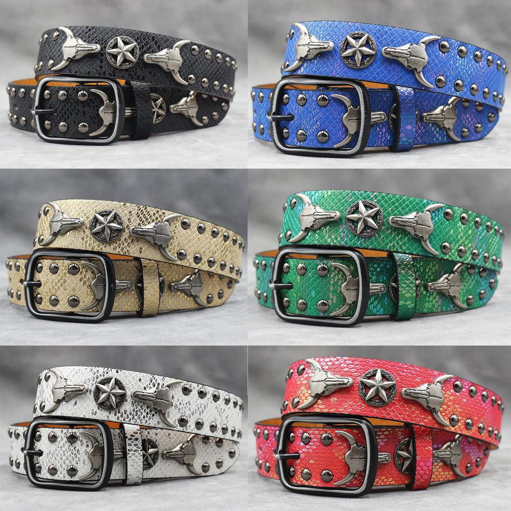 7 Colors Western Bullhead Rivet Belt Punk Men's Belt Women's Snake Pattern Versatile Decorative Belt
