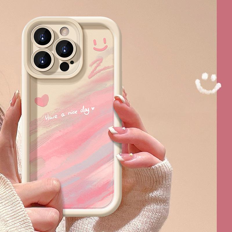 Applicable To Apple 15plus Mobile Phone Case IPhone 13/14promax Pink Smudge 12/11 Silicone Lamb Skin