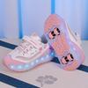 Pantofi sport plați detașabili cu patru roți pentru copii, pantofi sport luminoși cu LED reîncărcabili, pantofi patine cu rotile cu patru roți