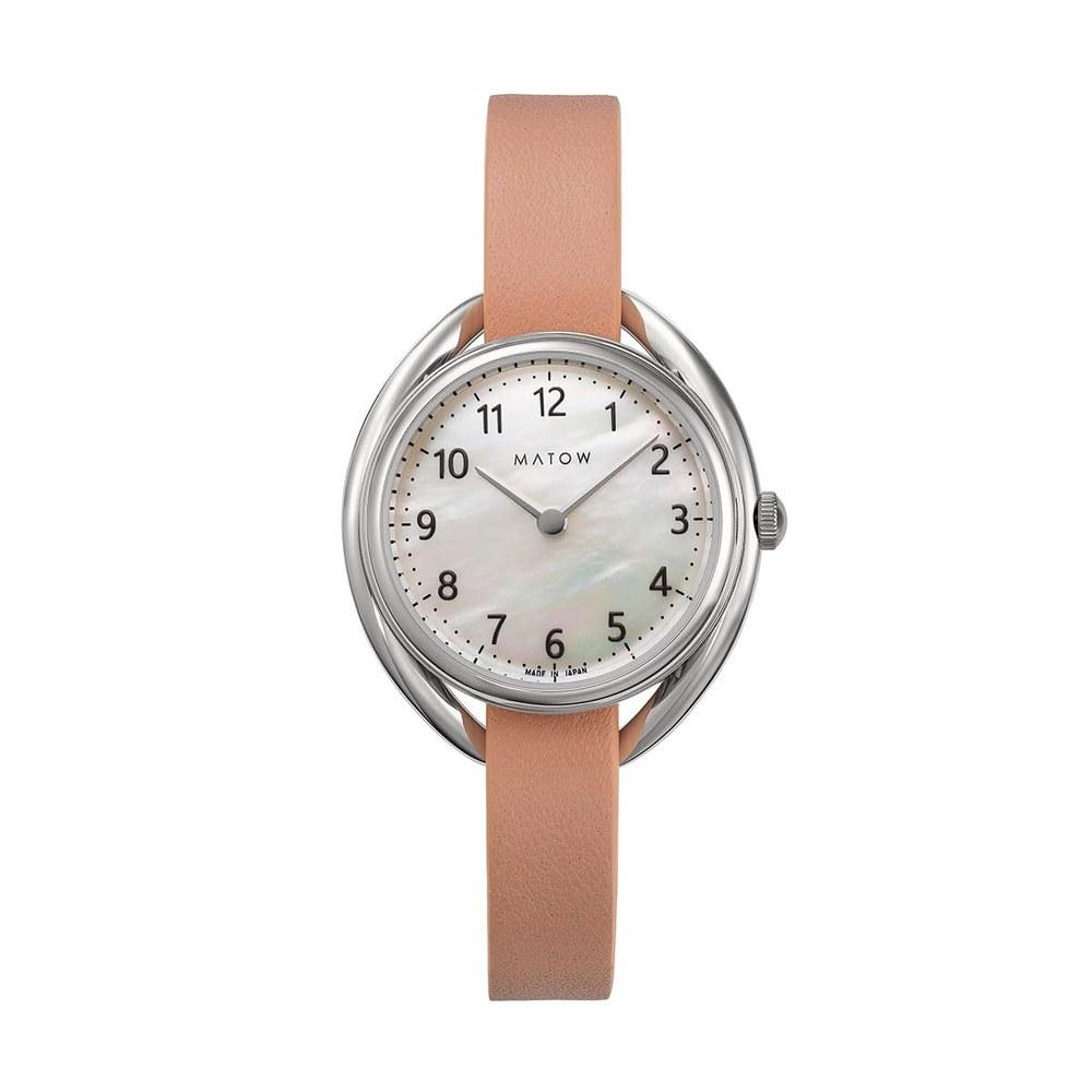 MATOW Official Dealer Women's Solar Watch MW001001PNKSS Round Silver Globe Amaranth White Shell Dial