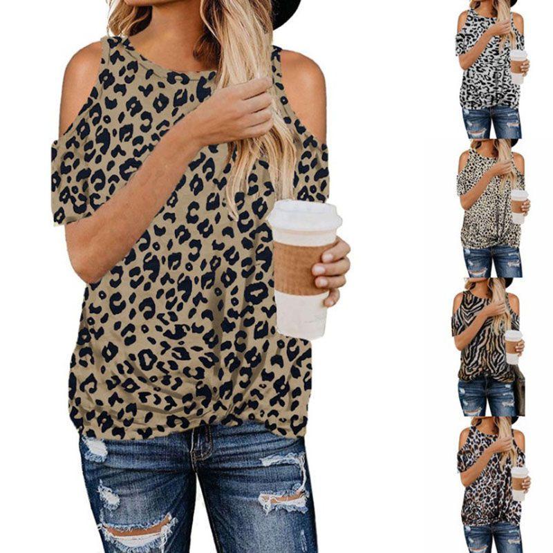 Elegante T-shirt da Donna con Stampa Leopardata e Design Cold Shoulder Perfetta per l'Estate
