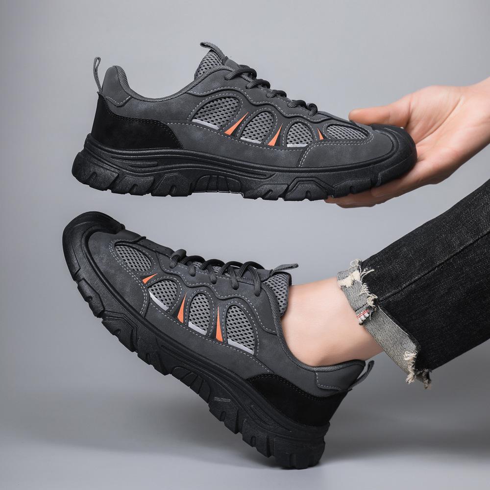 Mountaineering Men's Shoes for Spring and Summer New Casual Sports Shoes Thick Sole Hollow Breathable Outdoor Work Shoes Men's Hiking Shoes Men