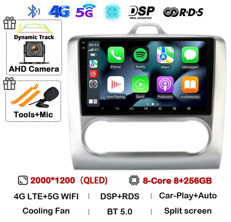 Android 14 Carplay Auto Car Radio For Ford Focus 2 3 Mk2 Mk3 2004 2005-2011 WIFI+4G Multimedia GPS 2 Din Autoradio Player Stereo