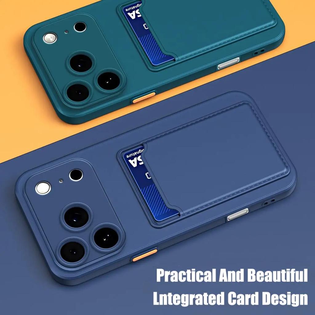 Liquid Silicone Soft Phone Case For iPhone 17 16 Pro Max 14 15 16 Plus 12 13 Mini 16E 17 Air XS Max XR Card Slot Protector Cover