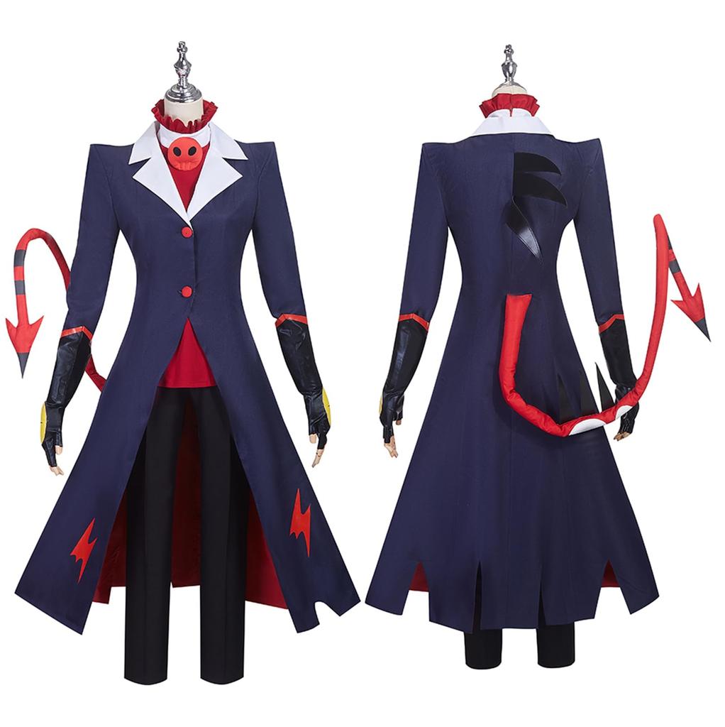 AwwwCos Helluva Cosplay Blitzo Hazbin Hotel Cosplay Ďáblův Kostým s pro Anime Akce a Halloween 6dílný Kostým, Dámské Smokingové Sako, Ocas,