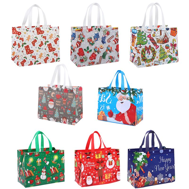 4/8pcs Merry Christmas Tote Bags Candy Gift Packaging bag Santa Claus Non-woven Fabric Handbag 2025 xmas New Year Party supplies