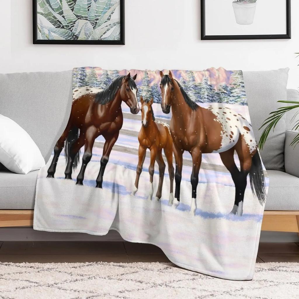 Bay Appaloosa Quarter Horses im Winter Schnee Wurfdecke Gemütliche Leichte Decke für Reise Camping Picknick